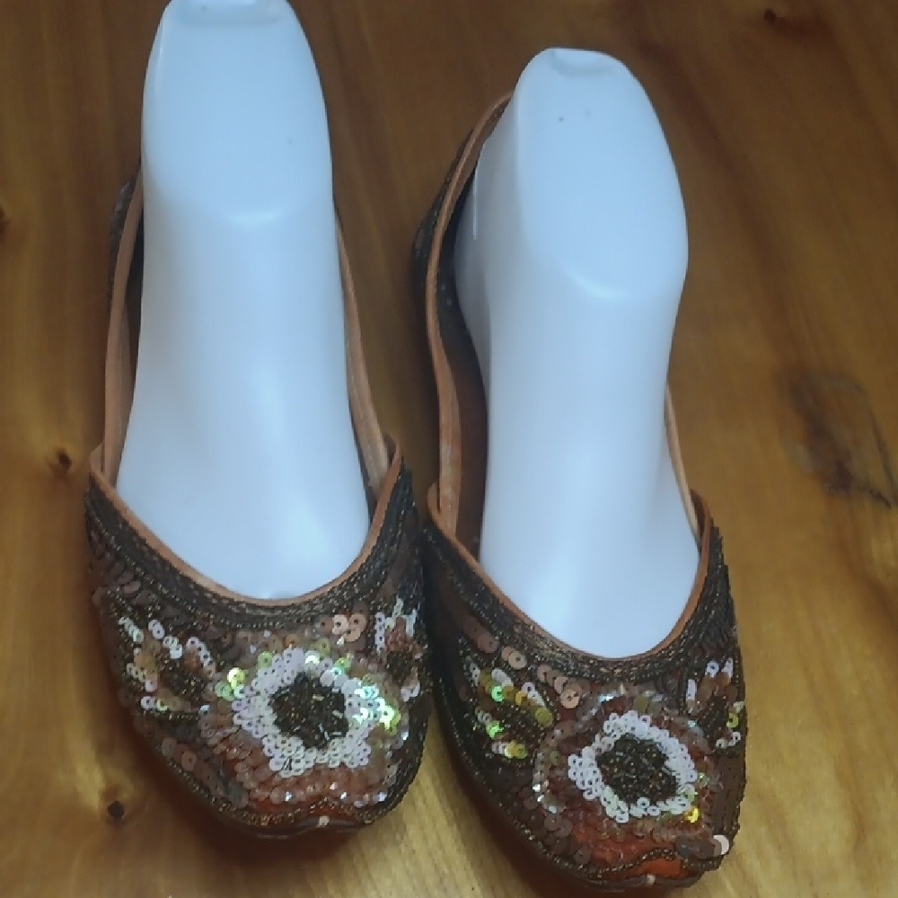 Embellished Brown Flats Sequins India Size 6